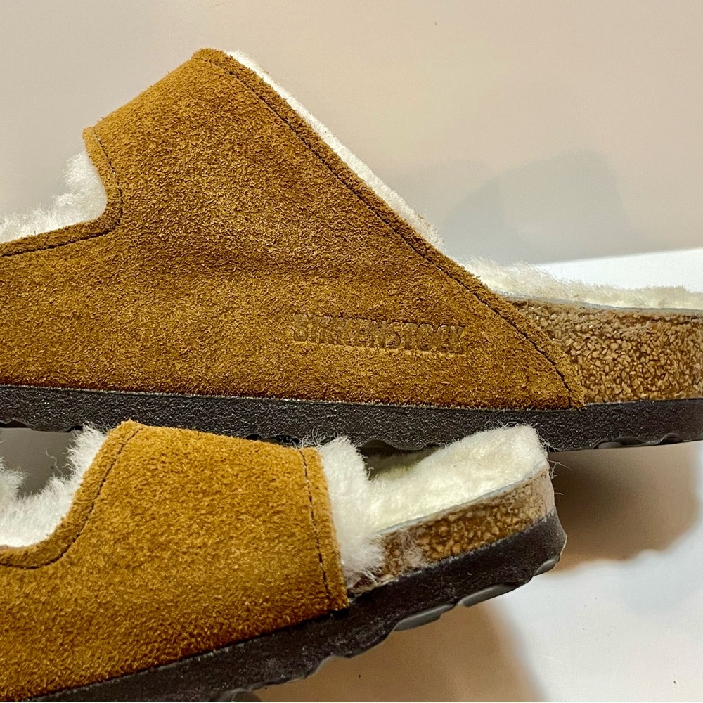 Birkenstock Arizona Shearling Tan Suede 10 Women's US NWOT - Picture 11 of 14